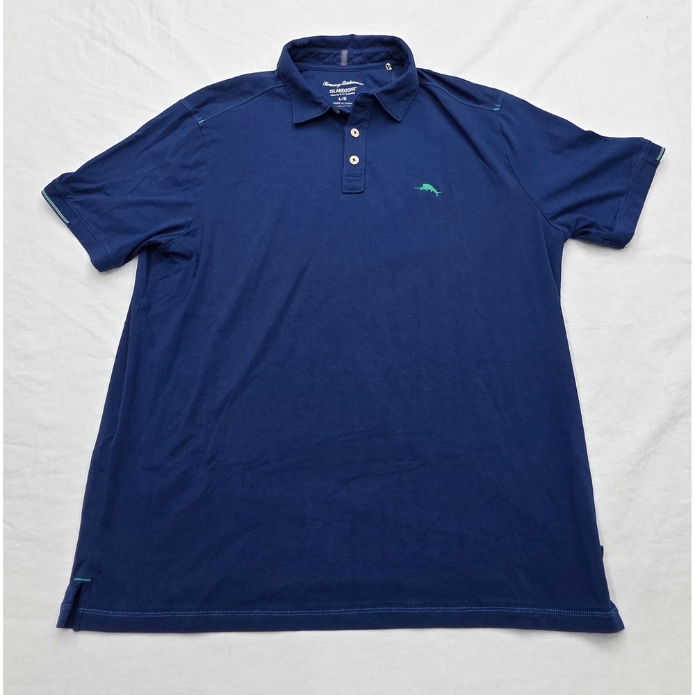 Tommy Bahama IslandZone Mens Large‎ Navy Blue Performance Marlin Polo Shirt L